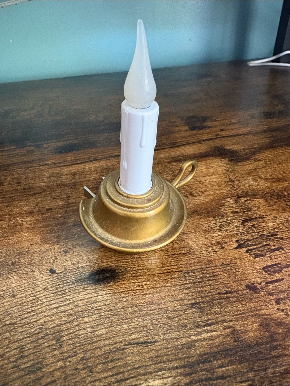 Gold Candle-Style LED Night Light Holder with White Flicker Bulb